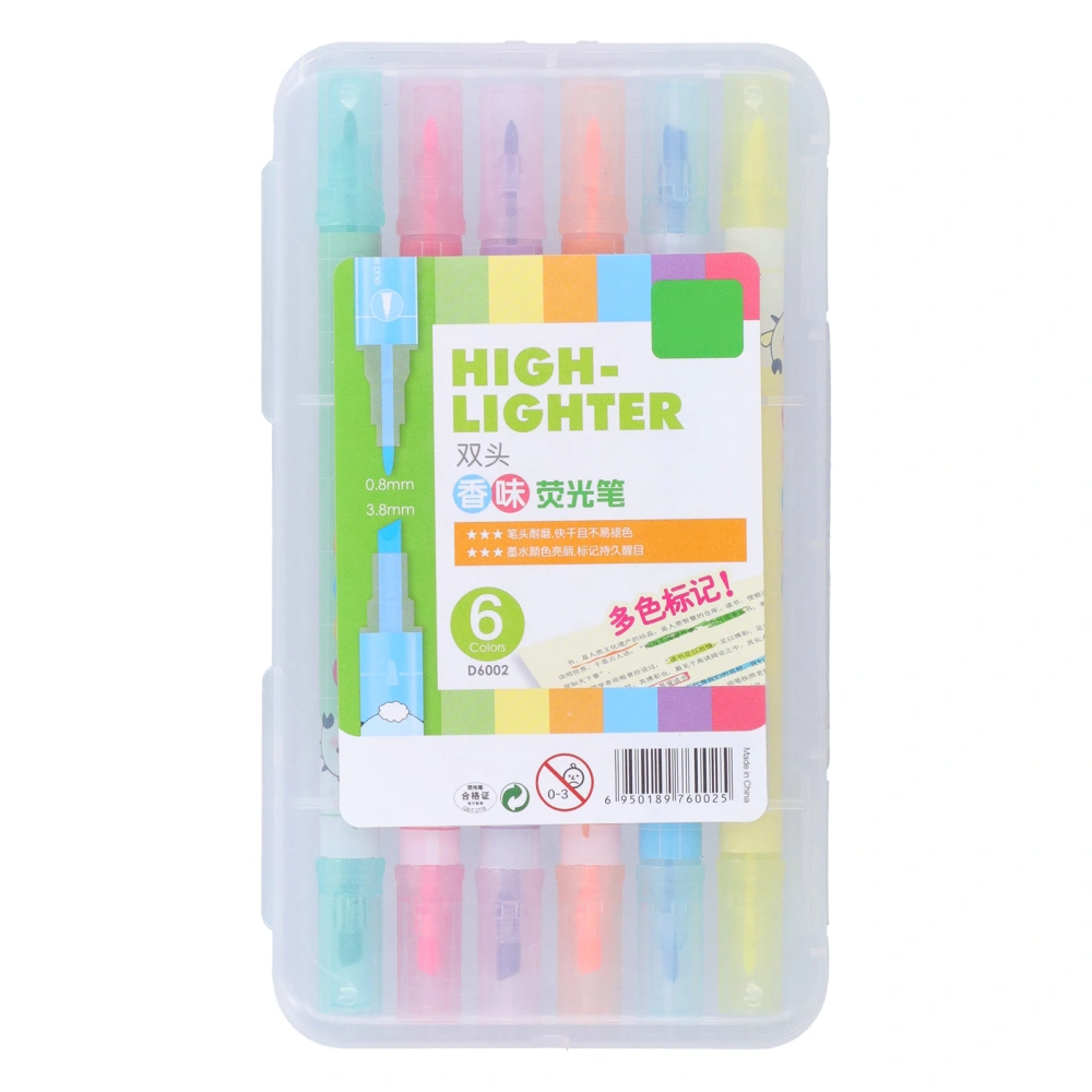 6Pcs Highlighter Pens Chisel Tip Candy Color Water‑Based Drawing Graffiti Art Tool + 1Pc Box