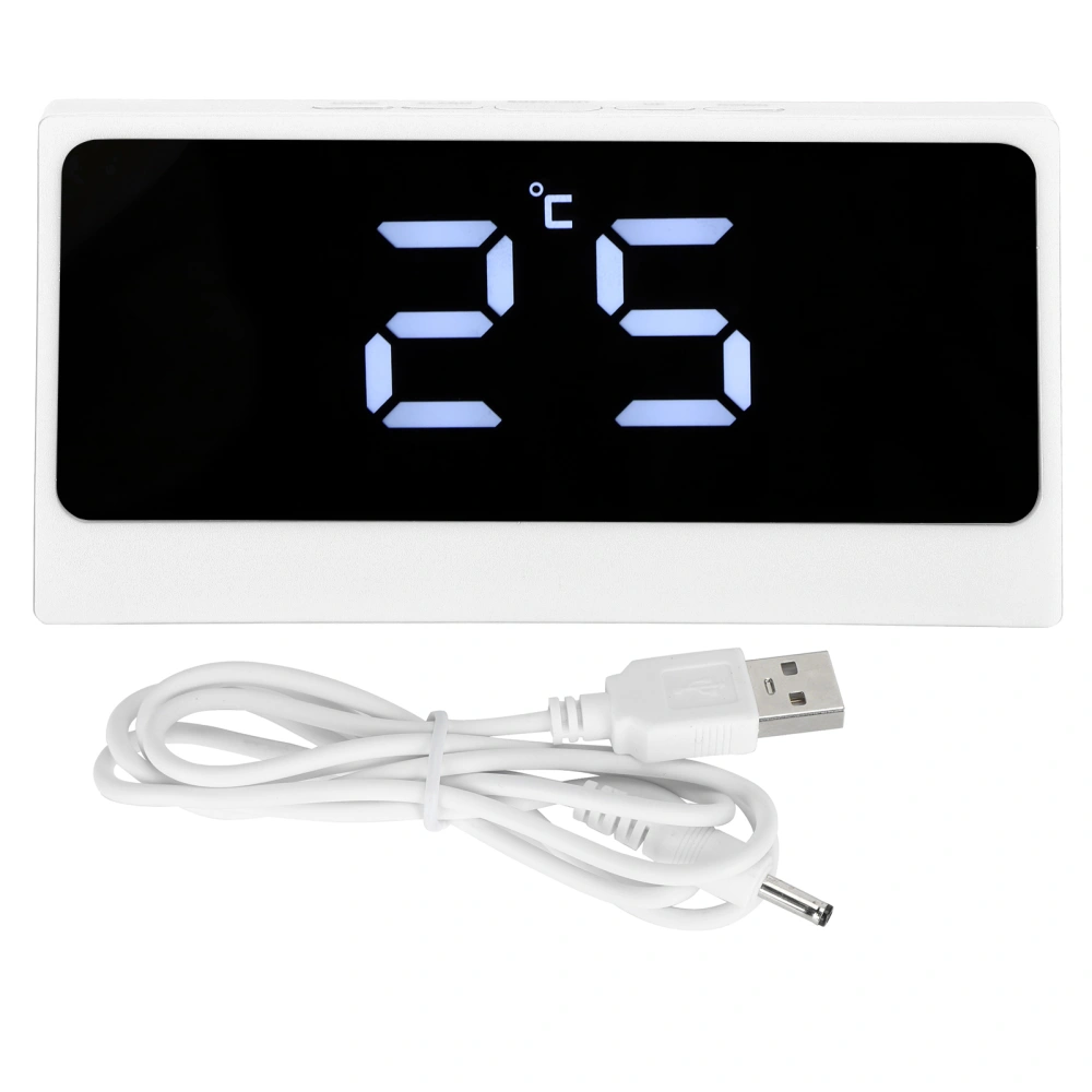 LED Digital Alarm Clock Silent Smart Temperature Date Luminous LargeScreen Desktop Makeup Mirror(White )