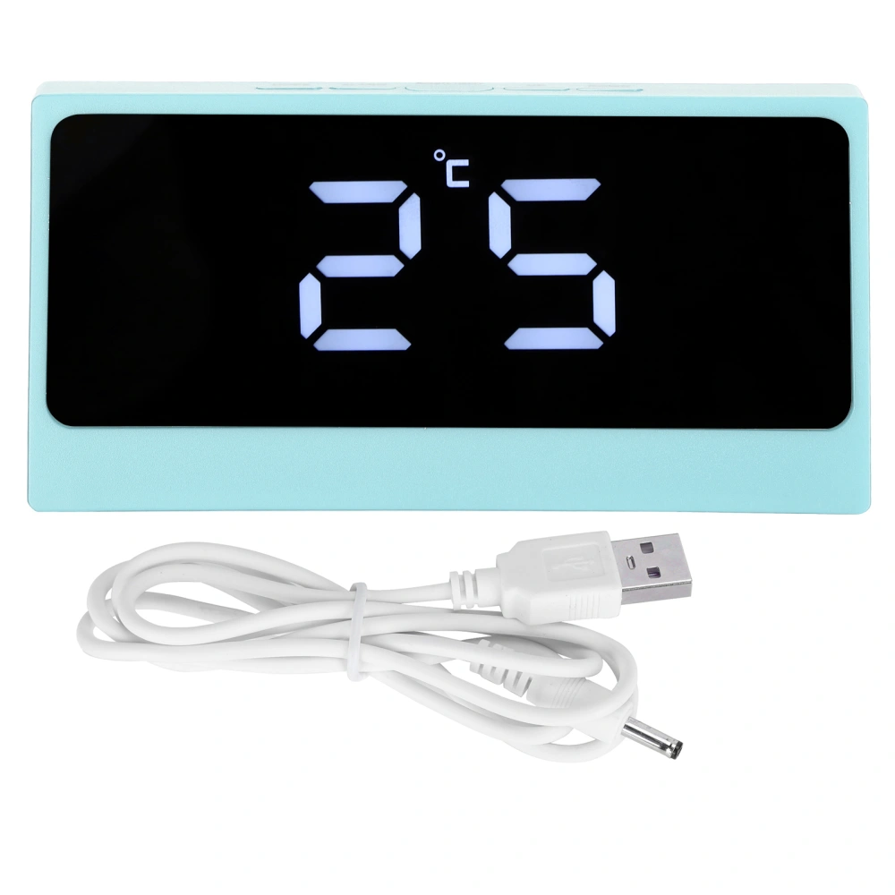 LED Digital Alarm Clock Silent Smart Temperature Date Luminous LargeScreen Desktop Makeup Mirror(Blue )