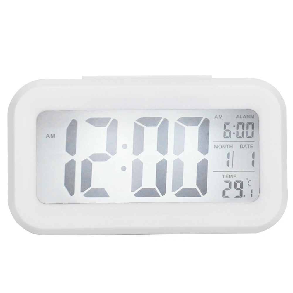 LCD Electronic Clock Large Screen Mute Smart Time Temperature Display Alarm Clock GHY‑501White