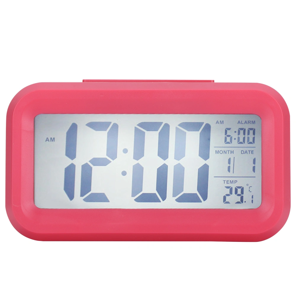 LCD Electronic Clock Large Screen Mute Smart Time Temperature Display Alarm Clock GHY‑501Pink