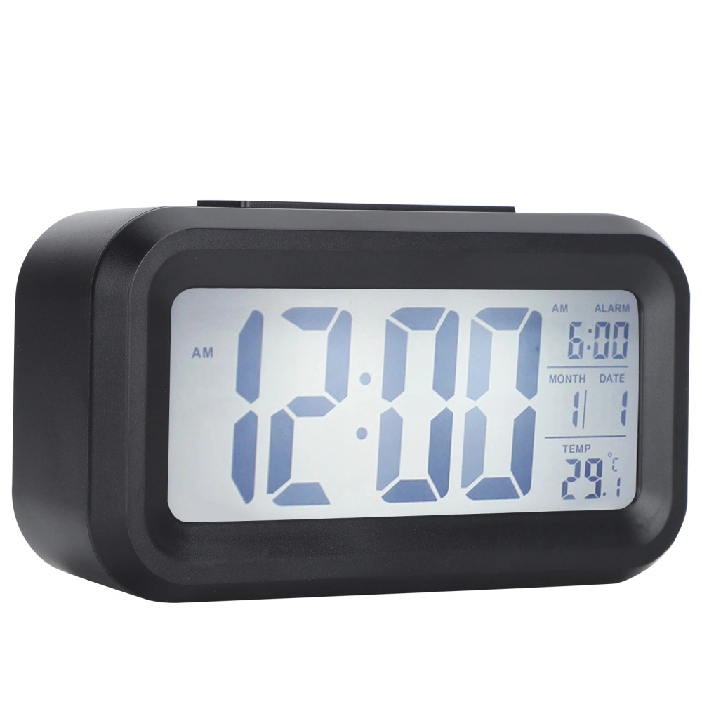 LCD Electronic Clock Large Screen Mute Smart Time Temperature Display Alarm Clock GHY‑501Black