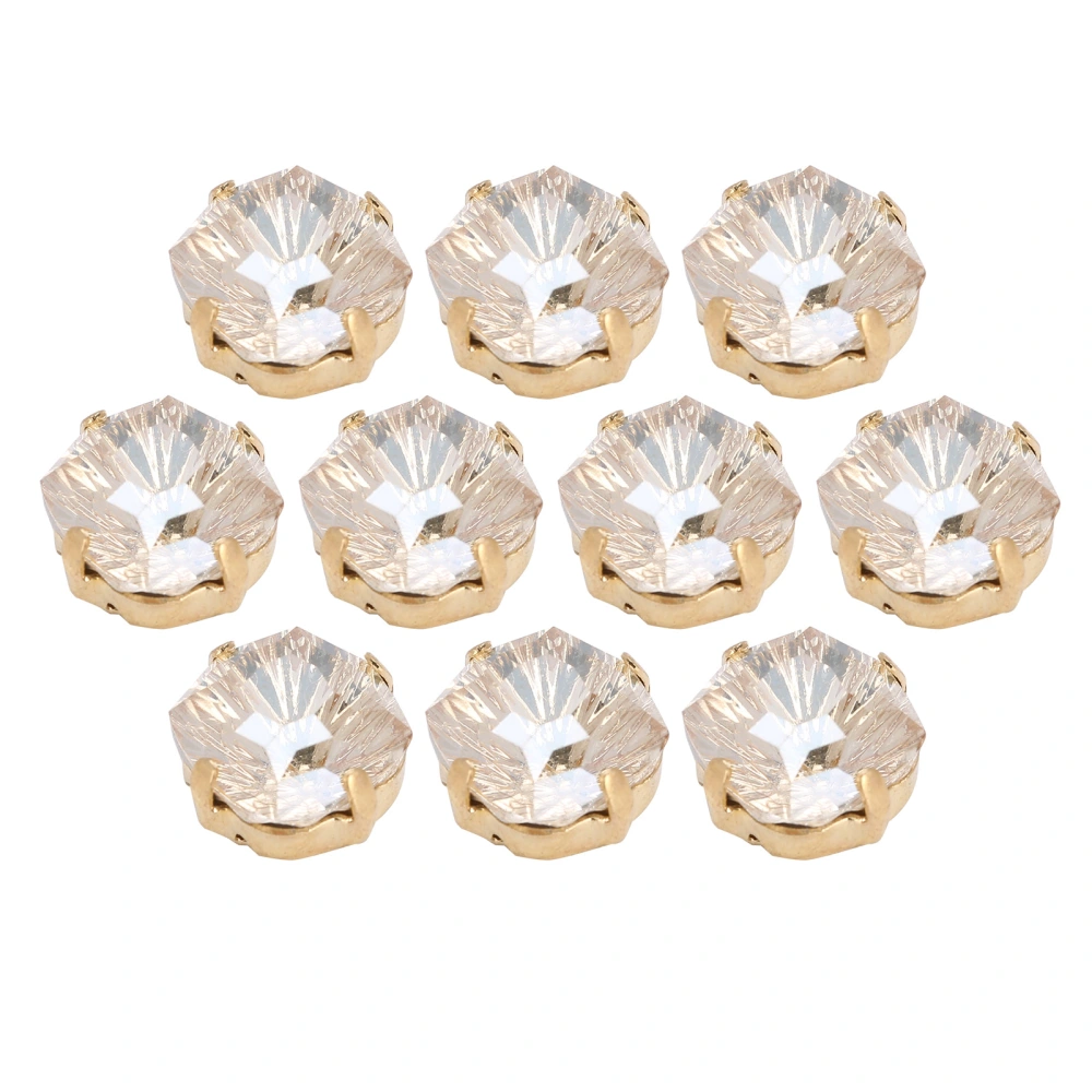 10Pcs Sewing Claw Diamond Fat Square Glass High Top Clothing Accessories Decorations K9 10mmGolden Champagne