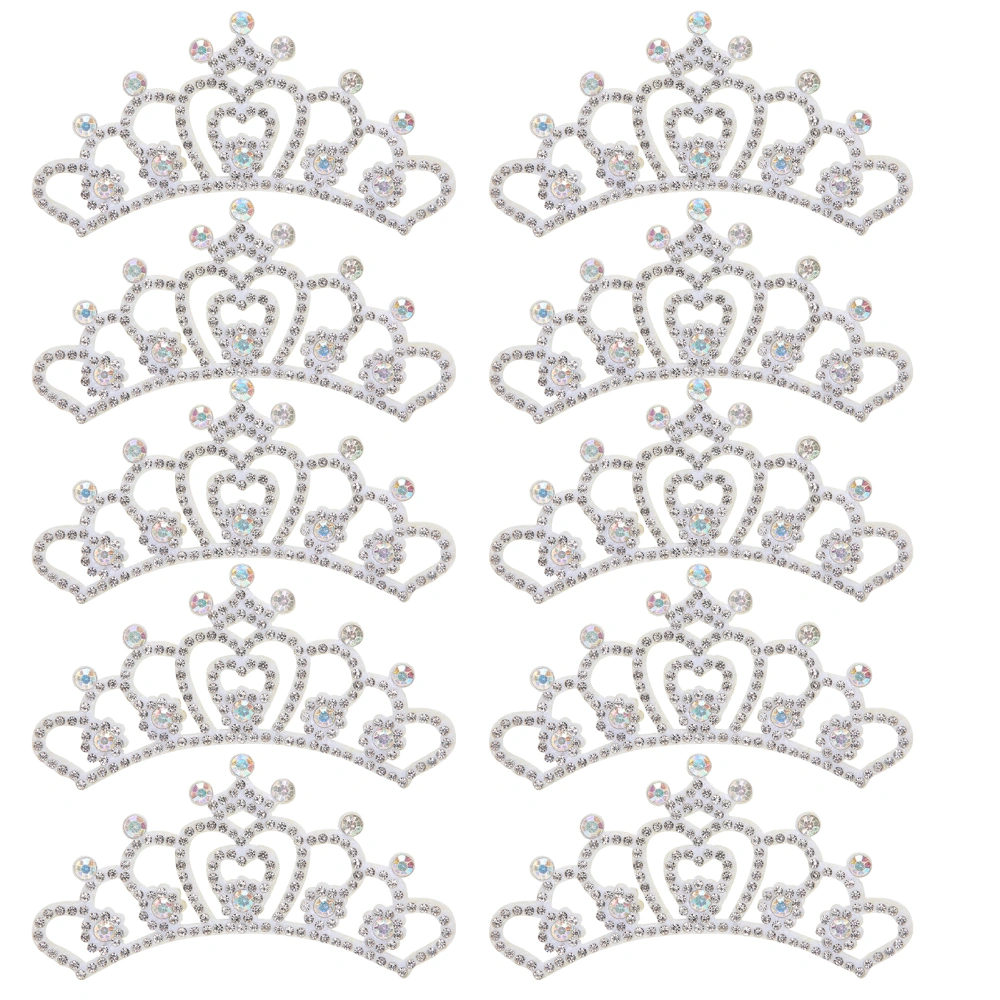 10PCS Rhinestones Cloth Applique Crown Shaped Patches Clothes Accessories8.8x4.5cm White Flower Type