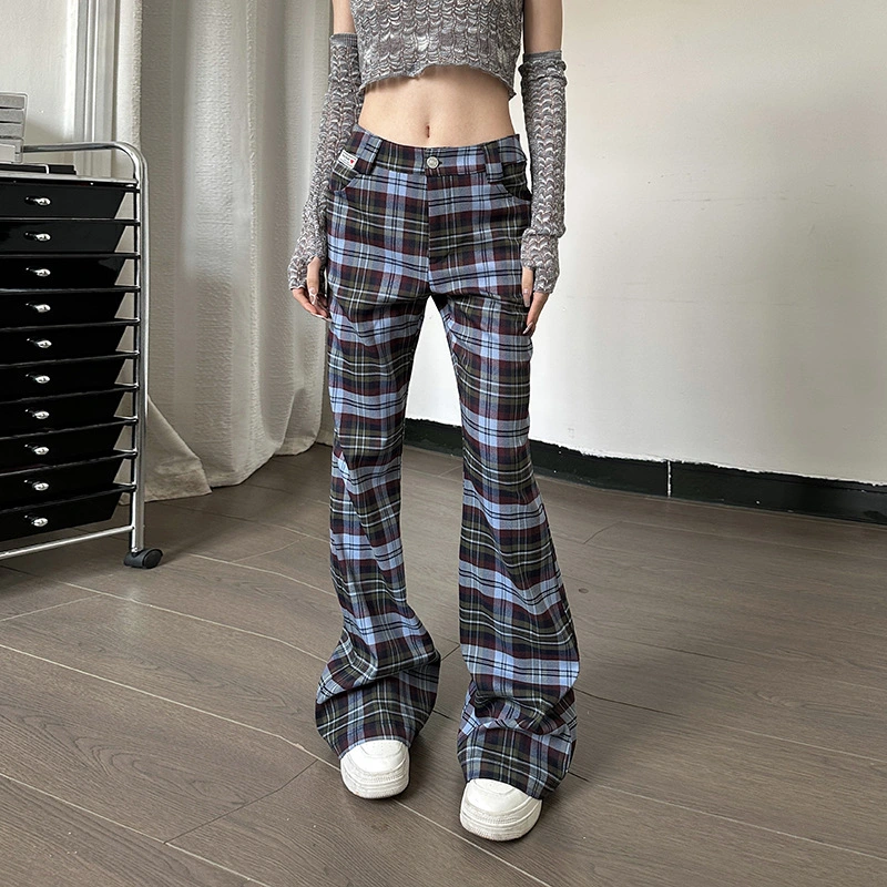 Spring Plaid Printed Micro-fried Street Casual Pants All-matching Slim Fit