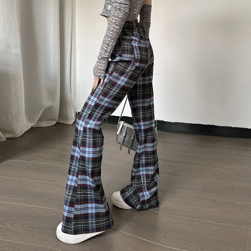 Spring Plaid Printed Micro-fried Street Casual Pants All-matching Slim Fit