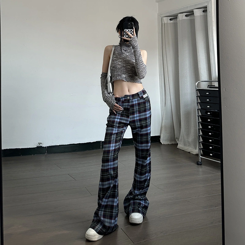 Spring Plaid Printed Micro-fried Street Casual Pants All-matching Slim Fit