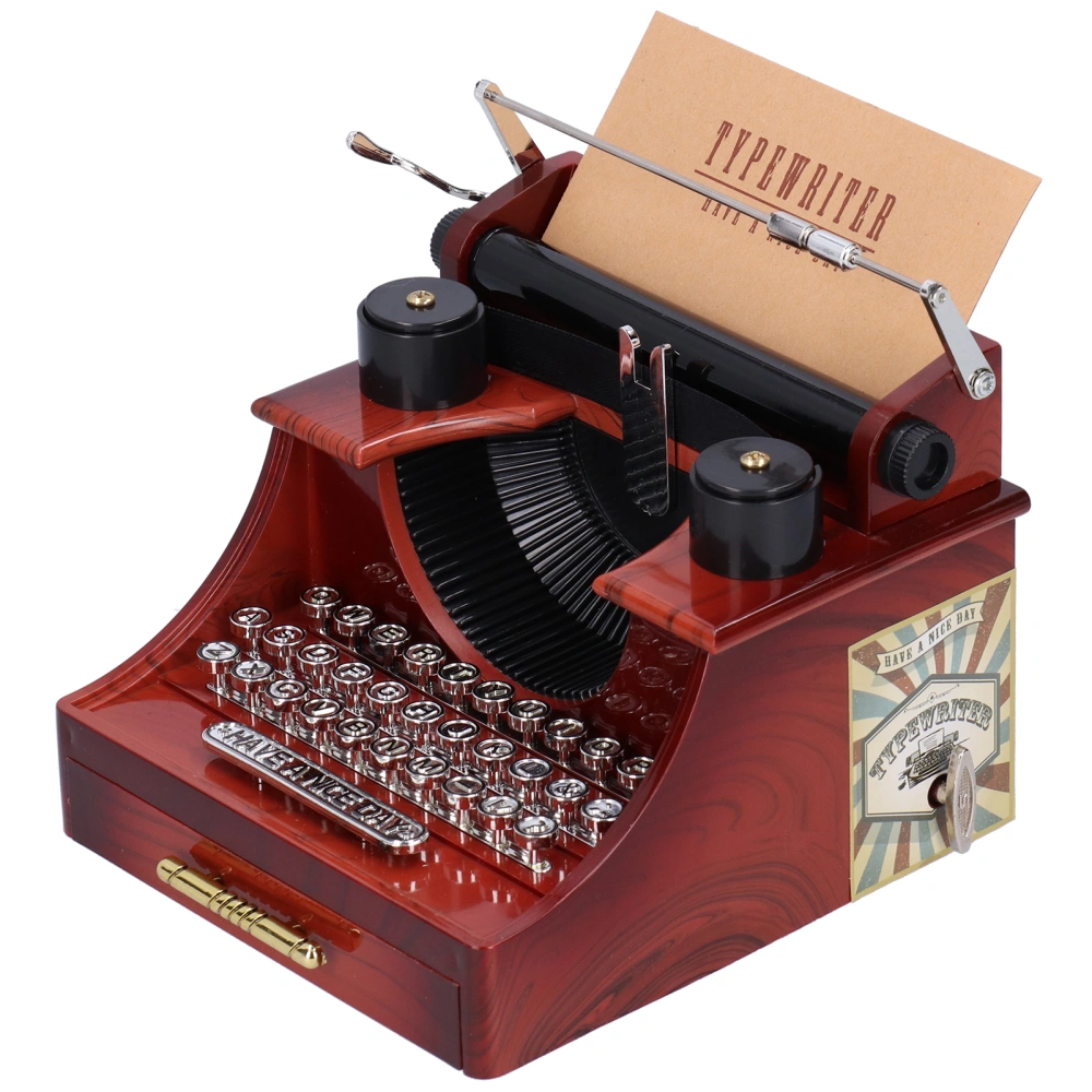 Typewriter Music Box with Drawer Wooden Vintage Clockwork Mechanism Melody Decoration Gift