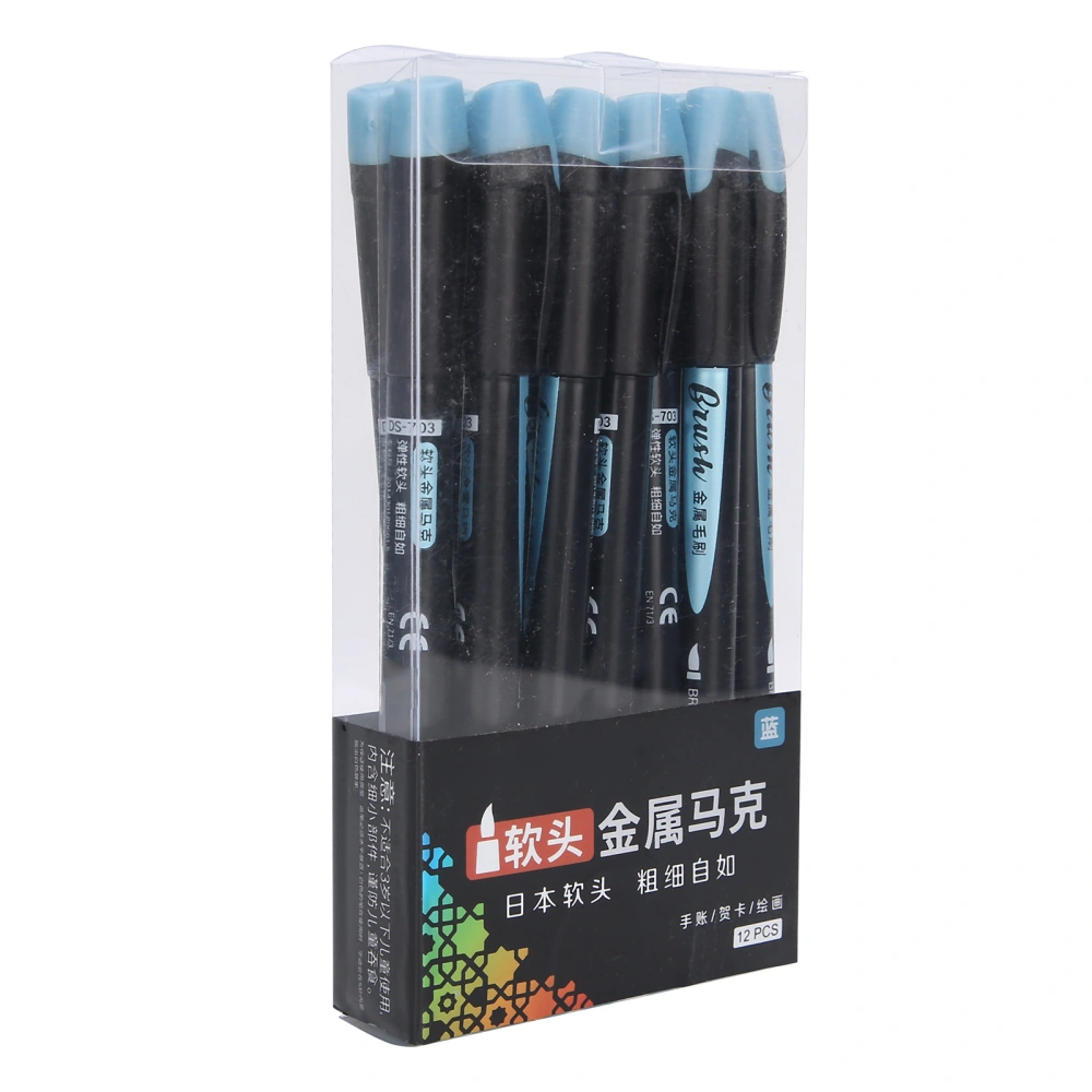 12pcs Soft Head Marker Pen DIY Dry Fast Acrylic Paint Pens Waterproof Paint MarkersBlue