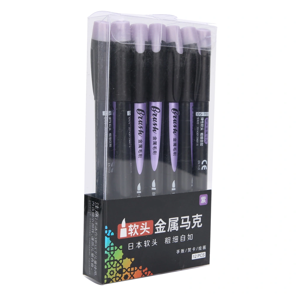 12pcs Soft Head Marker Pen DIY Dry Fast Acrylic Paint Pens Waterproof Paint MarkersPurple