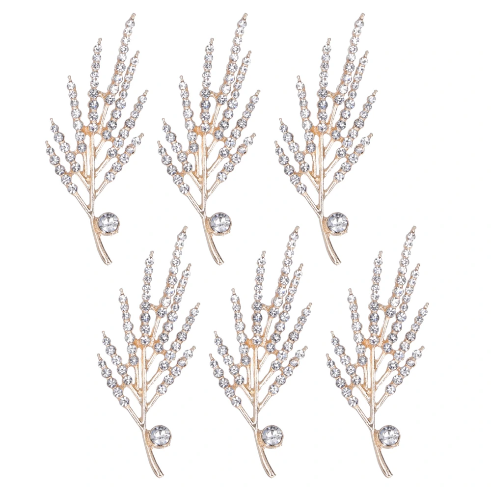 6Pcs Flower Shape Brooch DIY Rhinestones Brooch Pin for Shoes Clothes Jewelry DecorationWhite Rhinestone Wheat Branch