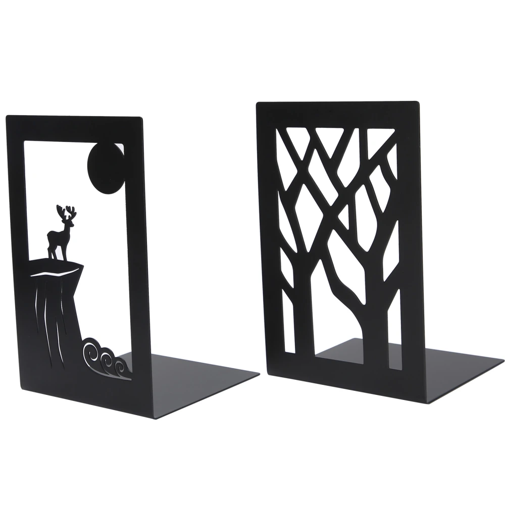 2pcs Metal Bookend Desktop Bookshelf Storage Book Documents Divider Craft Supplies(Tree Deer )