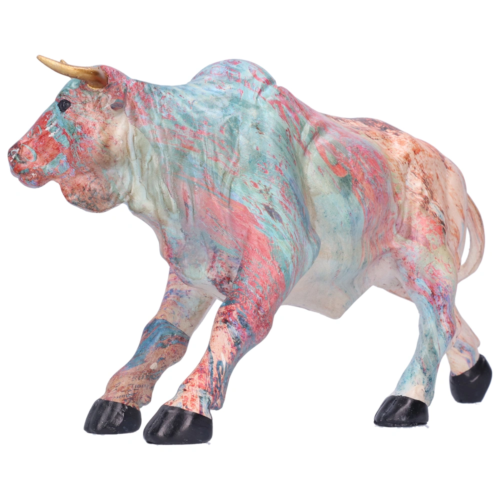 Bull Sculpture Resin Figurine OX Statue Oil Painting Style Animal Craft Ornament Home Art Decor