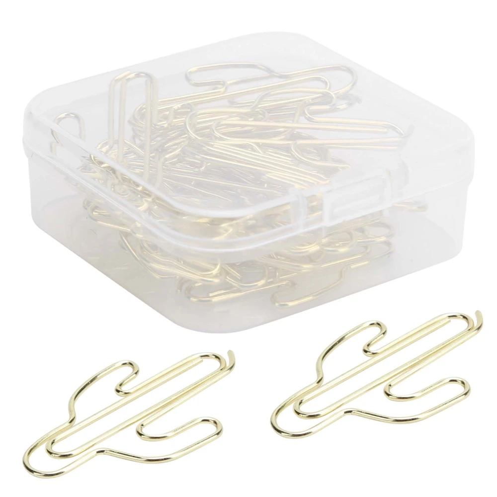 20Pcs Paper Clip Mini Innovative Cute Cactus Shaped Pin School Office Supplies Gold