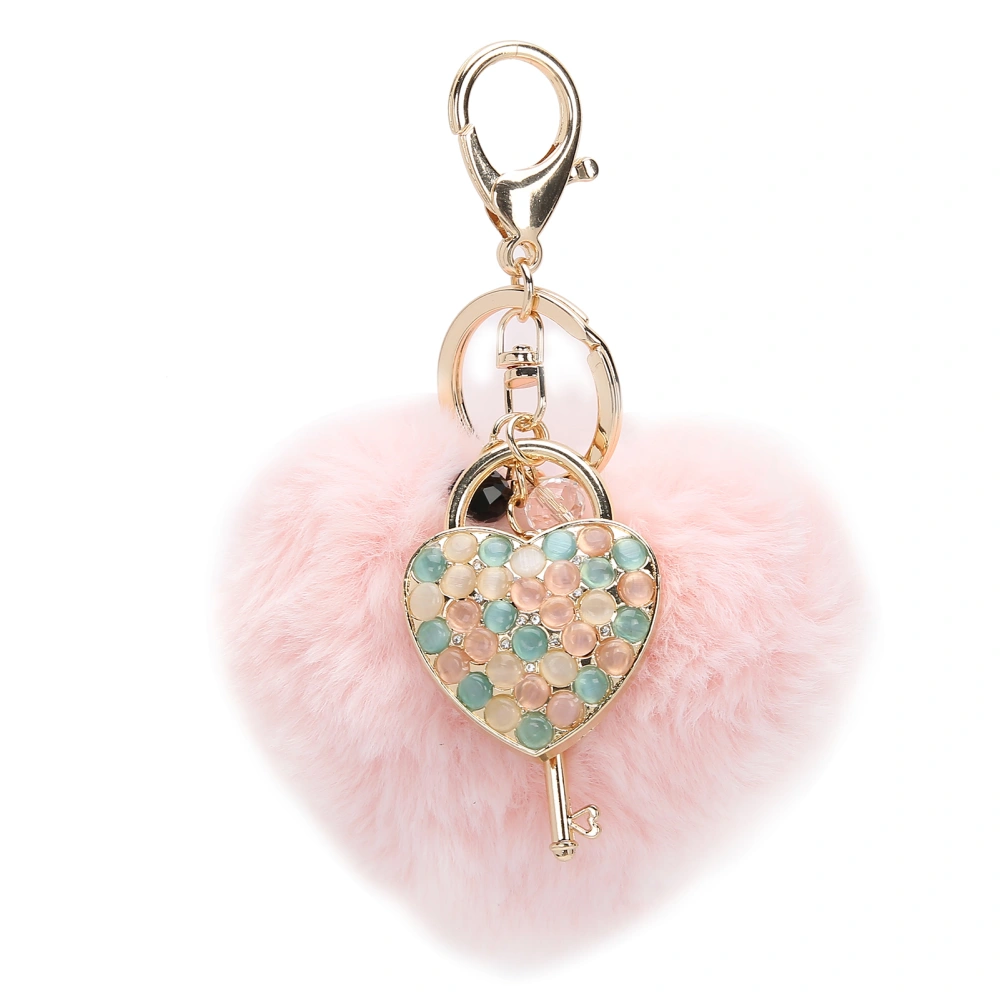 Heart Shaped Fluffy Plush Ball Keychain Pendant Handbag Decorations for Girls Women(Pink Colorful )