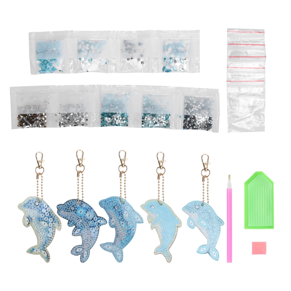 5Pcs Dolphin Diamond Painting Keychain DIY 5D Cartoon Pendant Stylish Kit Craft Supplies