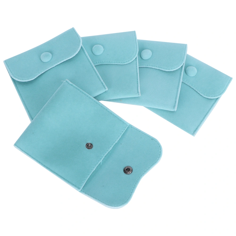 5Pcs Velvet Snap Button Bag Jewelry Storage Flannel Suede Gift Pack Pouch Blue 10x10cm