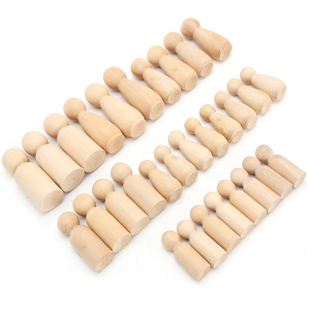 30Pcs Wooden Peg Doll Bodies Natural Unfinished People Shapes DIY Painting Arts Crafts JM01791