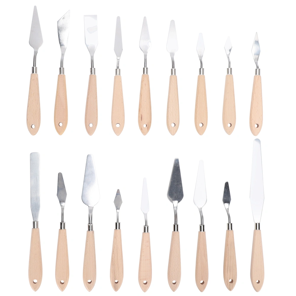 18Pcs Artist Palette Knife Oil Painting Gouache Scraper Wooden Handle Pick/Shovel Art Supplies