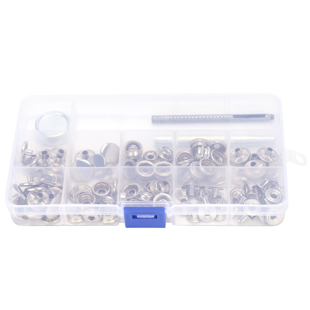 123Pcs Snap Fastener Kit Press Stud Button Installation Tools Leather Crafts Silver 201#