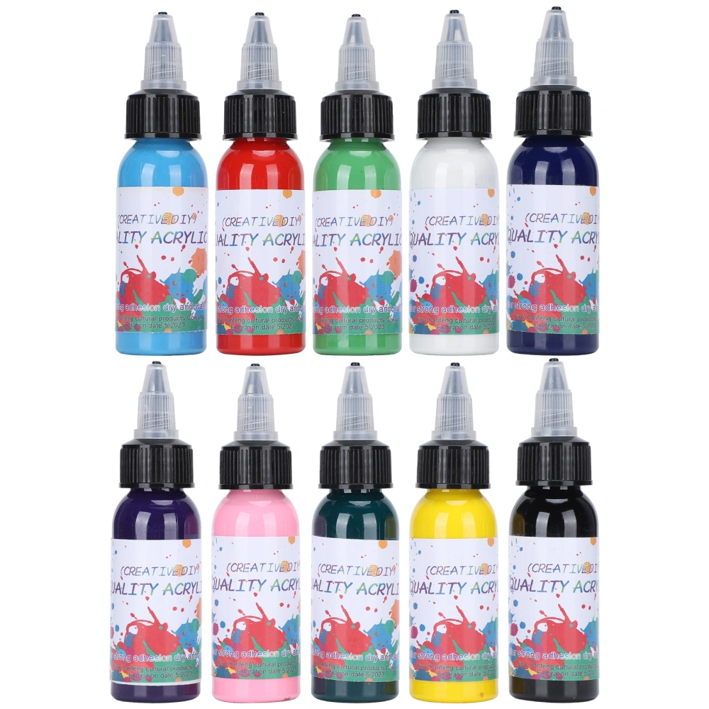 10 Bottle Acrylic Paint Set Colorful for Art Student Painting Pigment Plastic Boxed 30ml