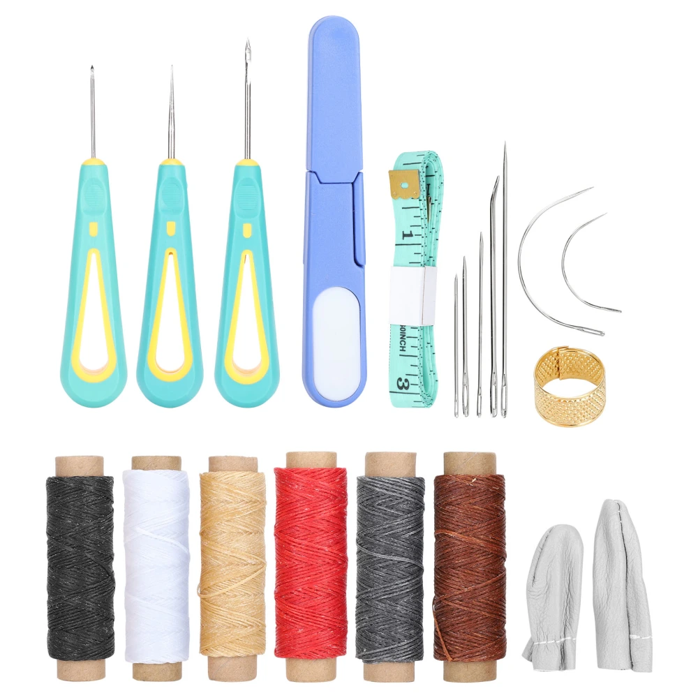 21Pcs Leather Craft Tools Kit Hand Sewing Needles Waxed Thread Thimble DIY Supplies