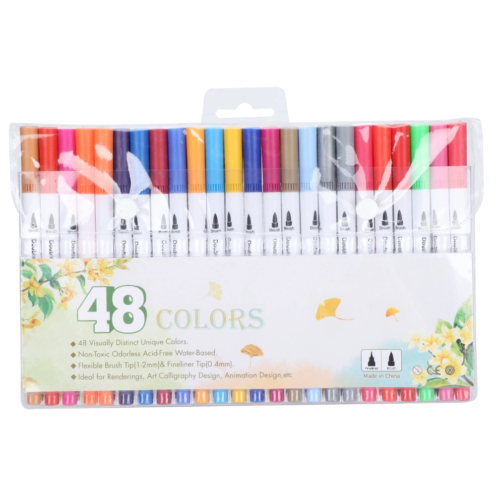 48Pcs Permanent Markers Watercolor Assorted Colors Fine Point Dual Tip Painting Tools