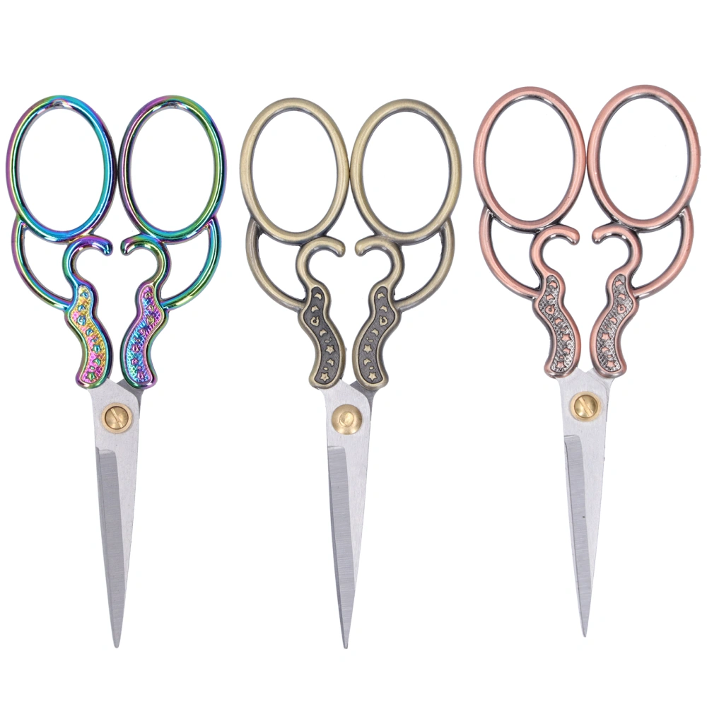 3Pcs Retro Scissors DIY Stainless Steel Zinc Alloy Sewing Supplies Bronze BrassColor Ti