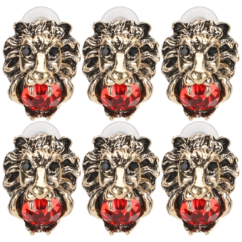 3 Pairs Earrings Diamond Lions Pattern Drop Dangle Fashion Ear Decoration JewelryRed