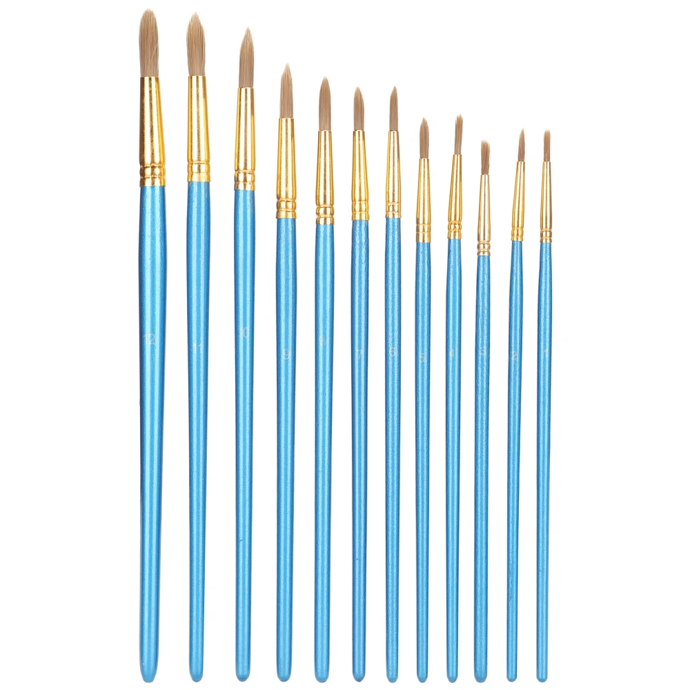 12pcs Painting Brushes Set Nylon Wool Pointed Tip Wooden Penholder Drawing Supplies