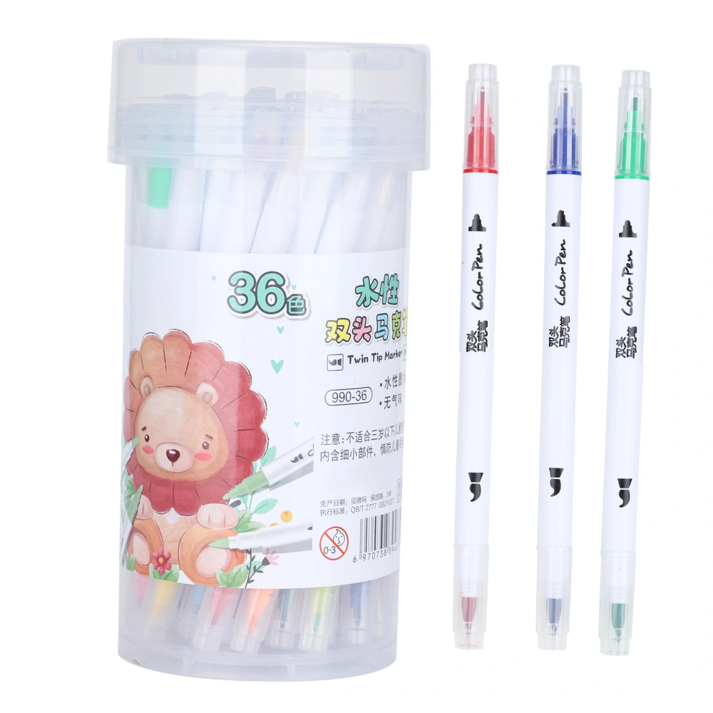 36pcs Marker Pen Set Twin Tip Soft Head Washable Security Colorful Child Hand‑Painted Tool