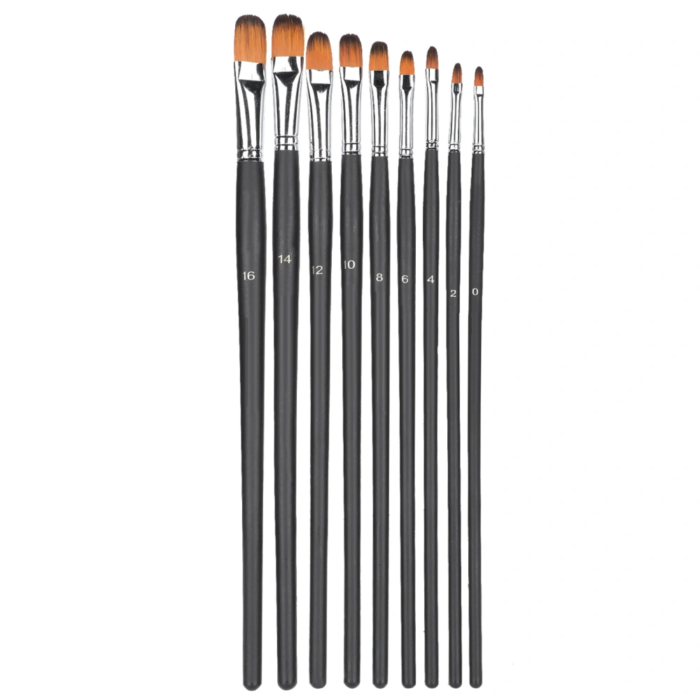 9Pcs Painting Brush Long Rod Nylon Gouache Watercolor Oil Acrylic Artist Paint Tools Black