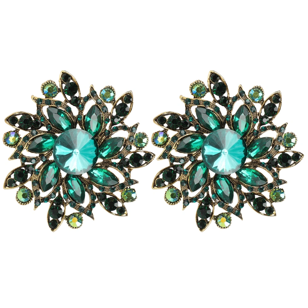 2Pcs Flower Brooch Retro Diamond Fashion Clothing Suit Lapel Corsage AccessoriesGreen