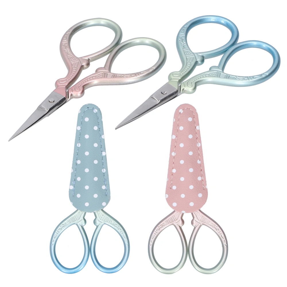 2Pcs Retro Scissors CrossStich Embroidery Sewing Yarn Thread Shears with Cover DIY Craft Tools