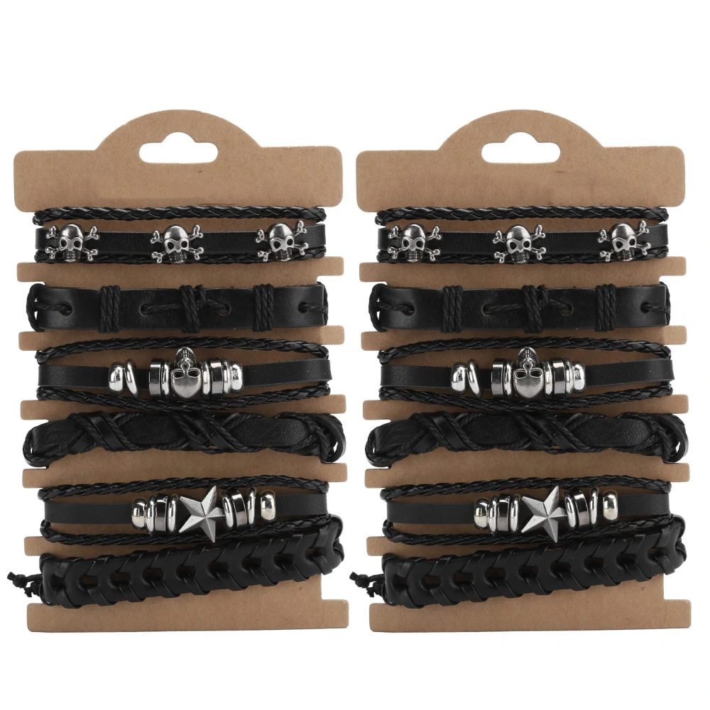 12Pcs Braided Leather Bracelet DIY HandMade Winding Adjustable Vintage Wrist Cuff Jewelry