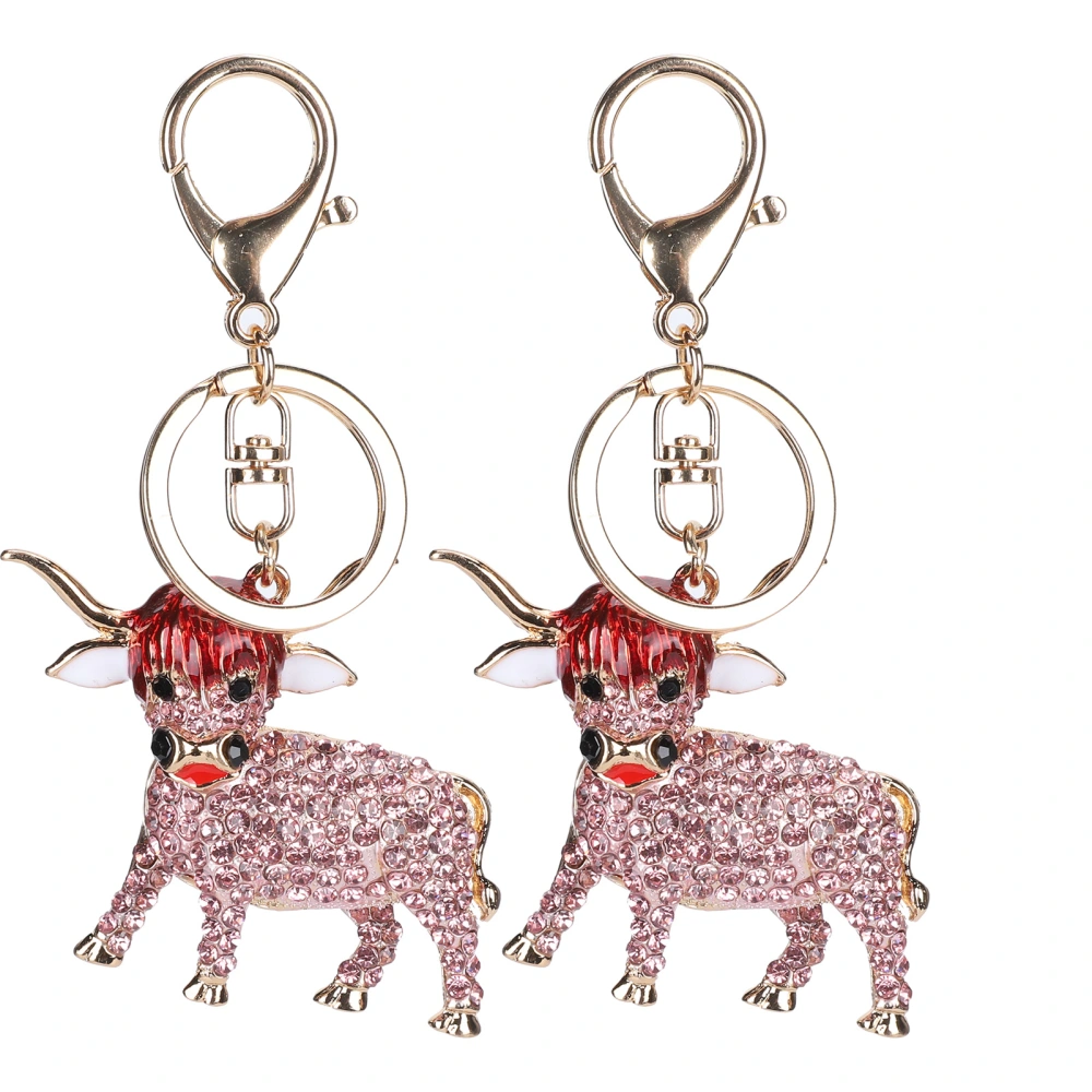 2Pcs Keychain Pendant Cartoon Zinc Alloy Small Cow Shape Key Ring Decoration GiftPink