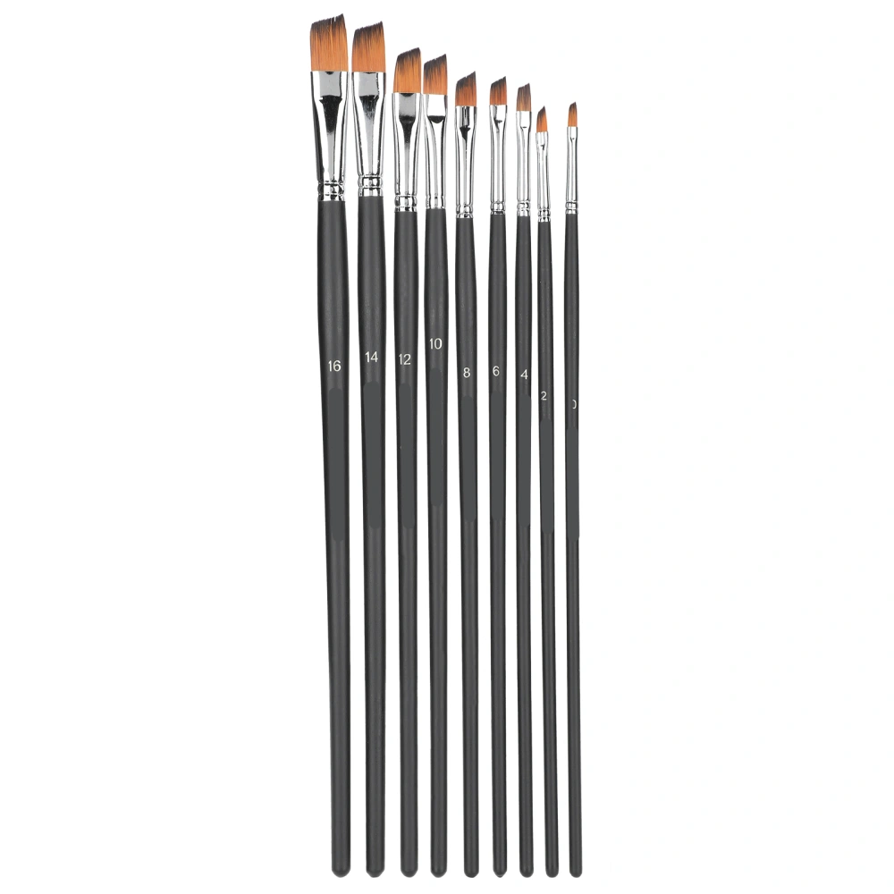 9Pcs Art Painting Brushes Nylon Wool Watercolor Gouache Acrylic Oil Drawing Set Black