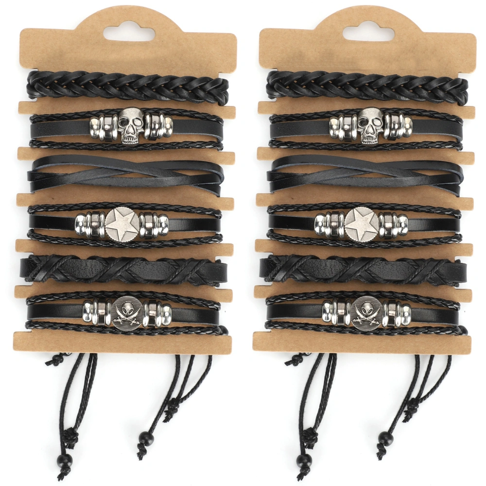 12pcs HandKnitted Bracelet Cow Split Leather Unisex Braided Fashionable Wrist Cuff Decoration