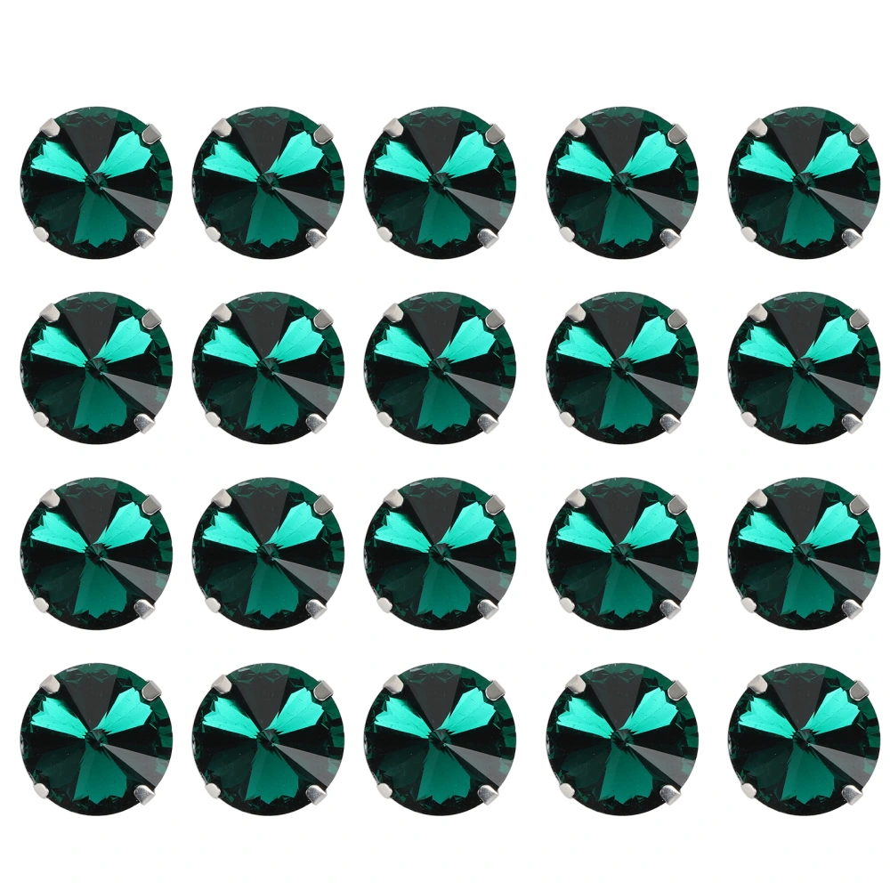 20Pcs DIY Claw Diamonds Wedding Dress Retro Fashion Craft Glass Clothing Decorations19mm Emerald Green Round Glass Prong Diamond