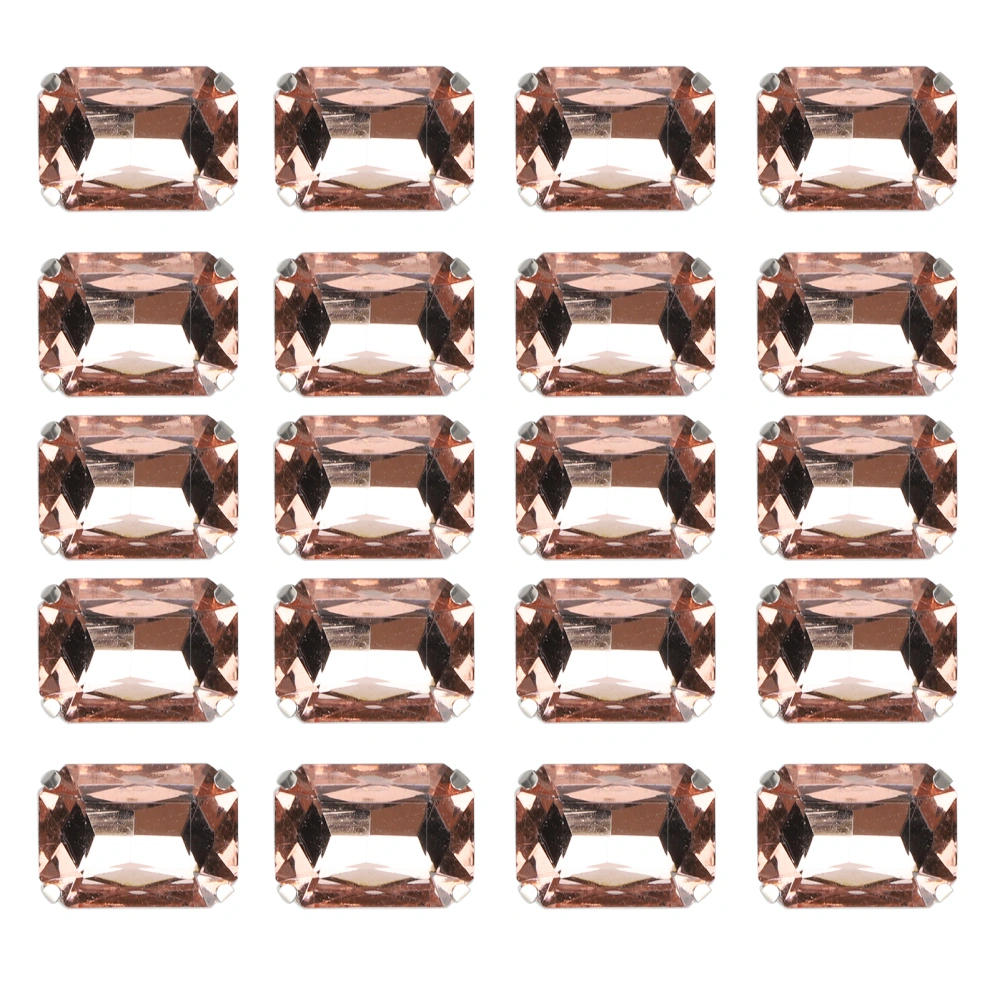 20Pcs DIY Claw Diamonds Wedding Dress Retro Fashion Craft Glass Clothing Decorations13 x 18mm Water Pink Rectangular Glass Claw Diamond