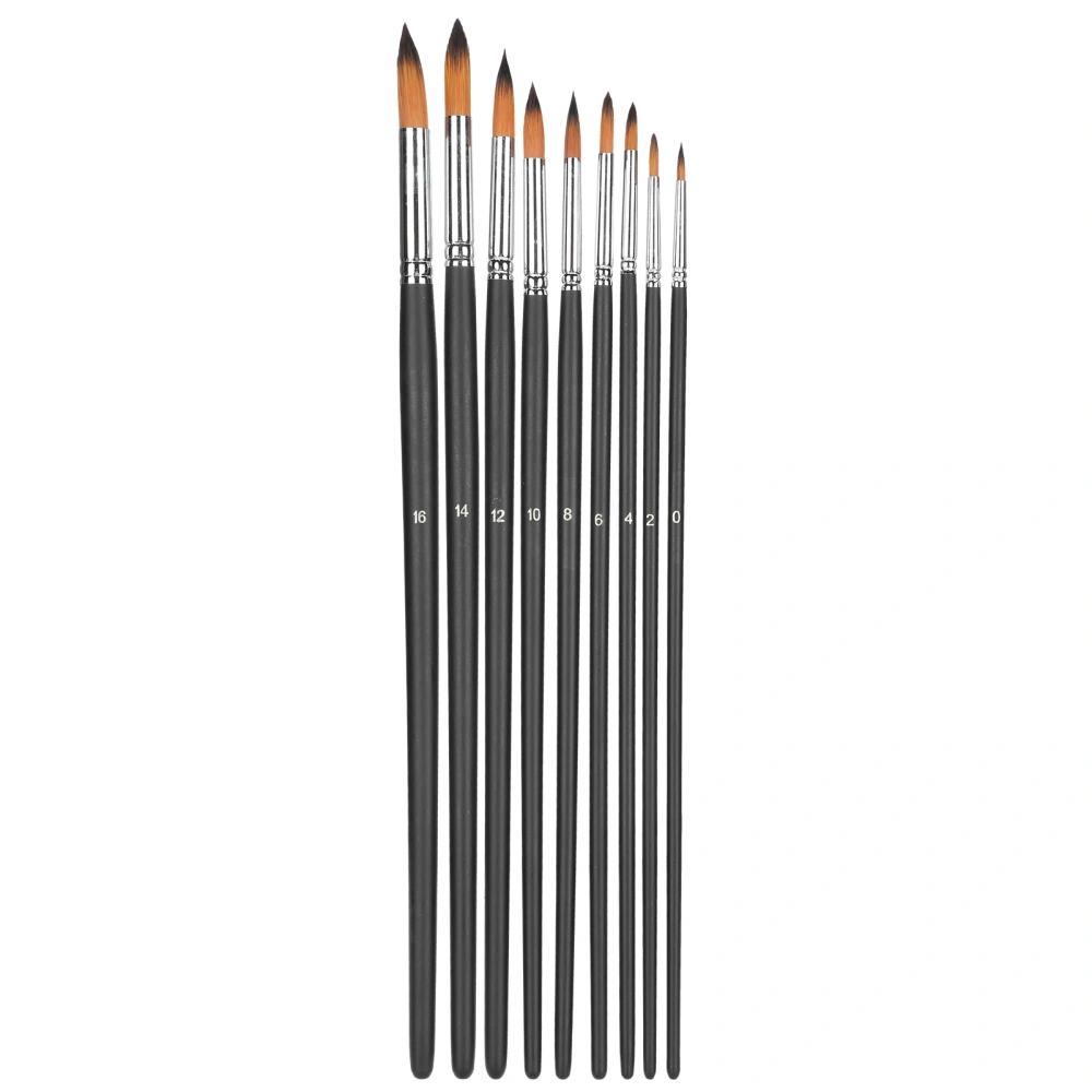 9Pcs Art Painting Brushes Nylon Wool Watercolor Gouache Acrylic Oil Drawing Set Black