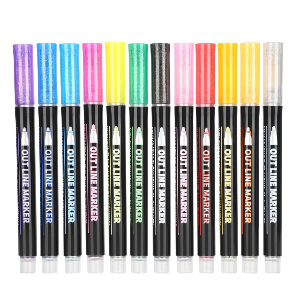 12Pcs Double Line Pen Colorful Hand Painting Outline Stationery Highlighter Marker12 Colors