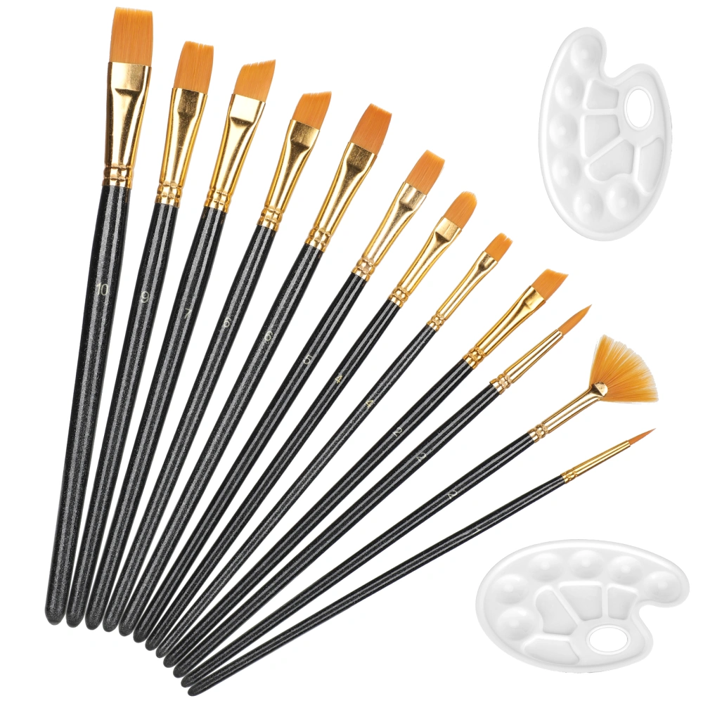 14Pcs Paint Brush with Palette Nylon Hair Gouache Watercolor Round Pointed Tip Art Supplies