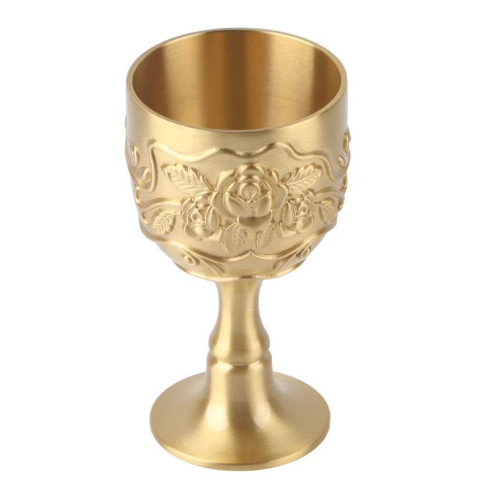 Vintage Brass Cup Royal Chalice Embossed Rose Milk Tea Wine Whiskey Small Goblet Party SuppliesL