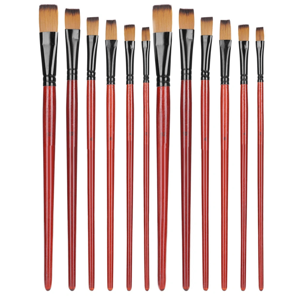 12Pcs Painting Brush Nylon Two Color Brown Rod Watercolor Acrylic Gouache Artist Paint Tools