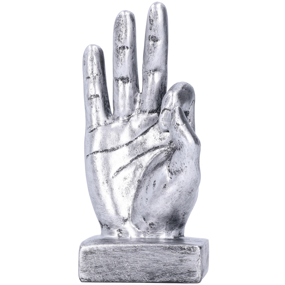 Resin Finger Statue OK Gesture Sculpture Desktop Ornaments Home Retro DecorationSilver