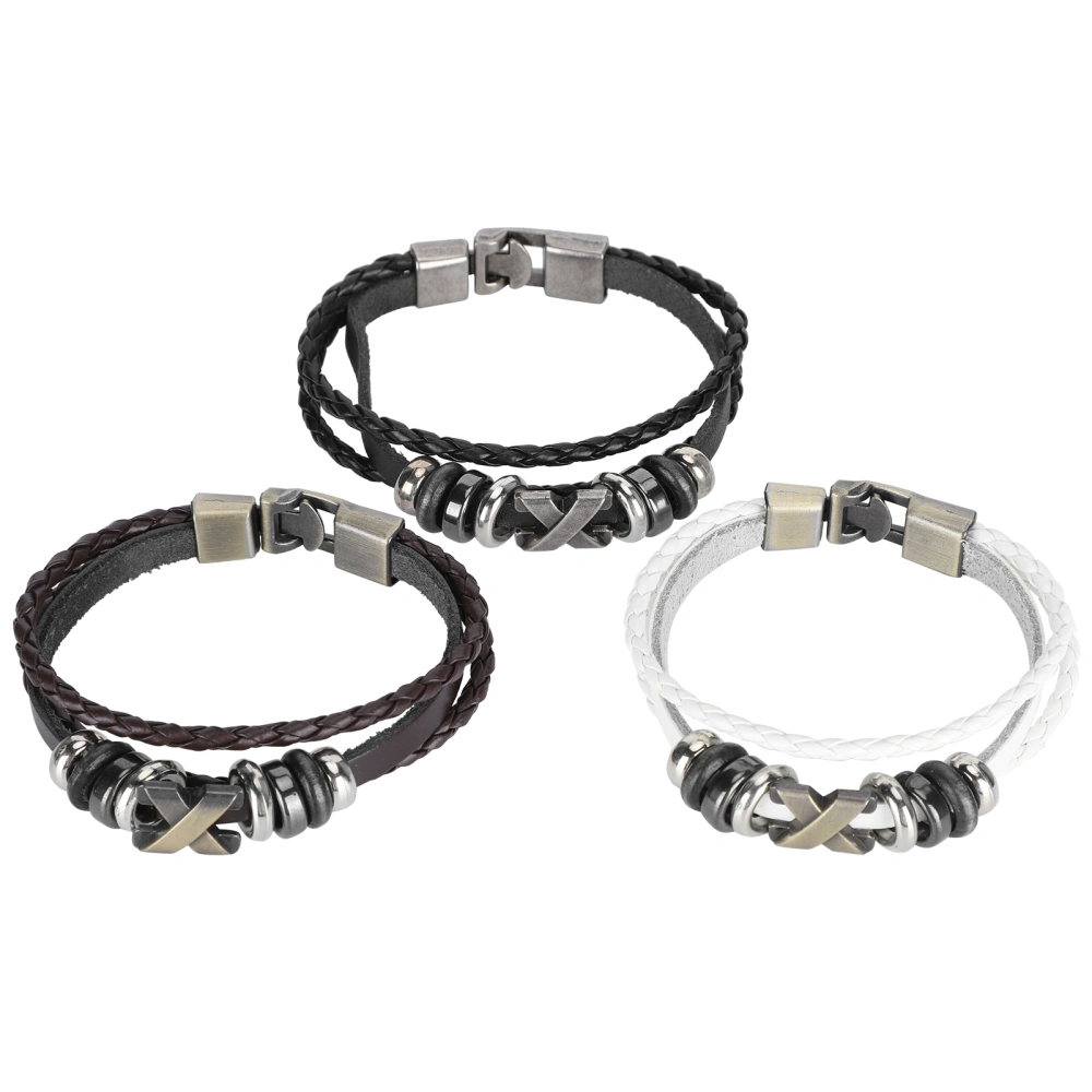 3Pcs Leather Bracelet Multi‑Layer Woven Vintage Stylish Craftsmanship Decorations