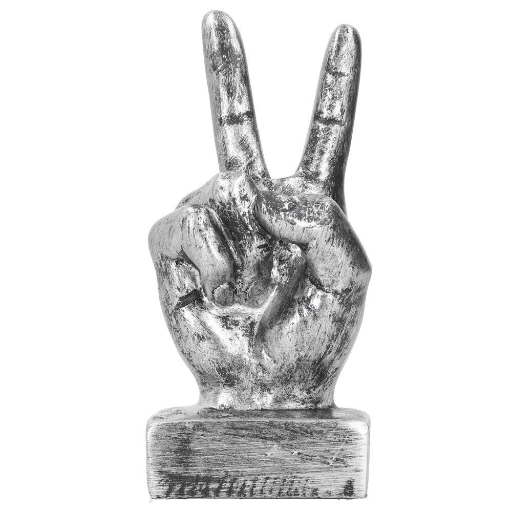 Resin Finger Gesture Sculpture Creative Statue Home Office Desktop Bookcase Ornament DecorSilver