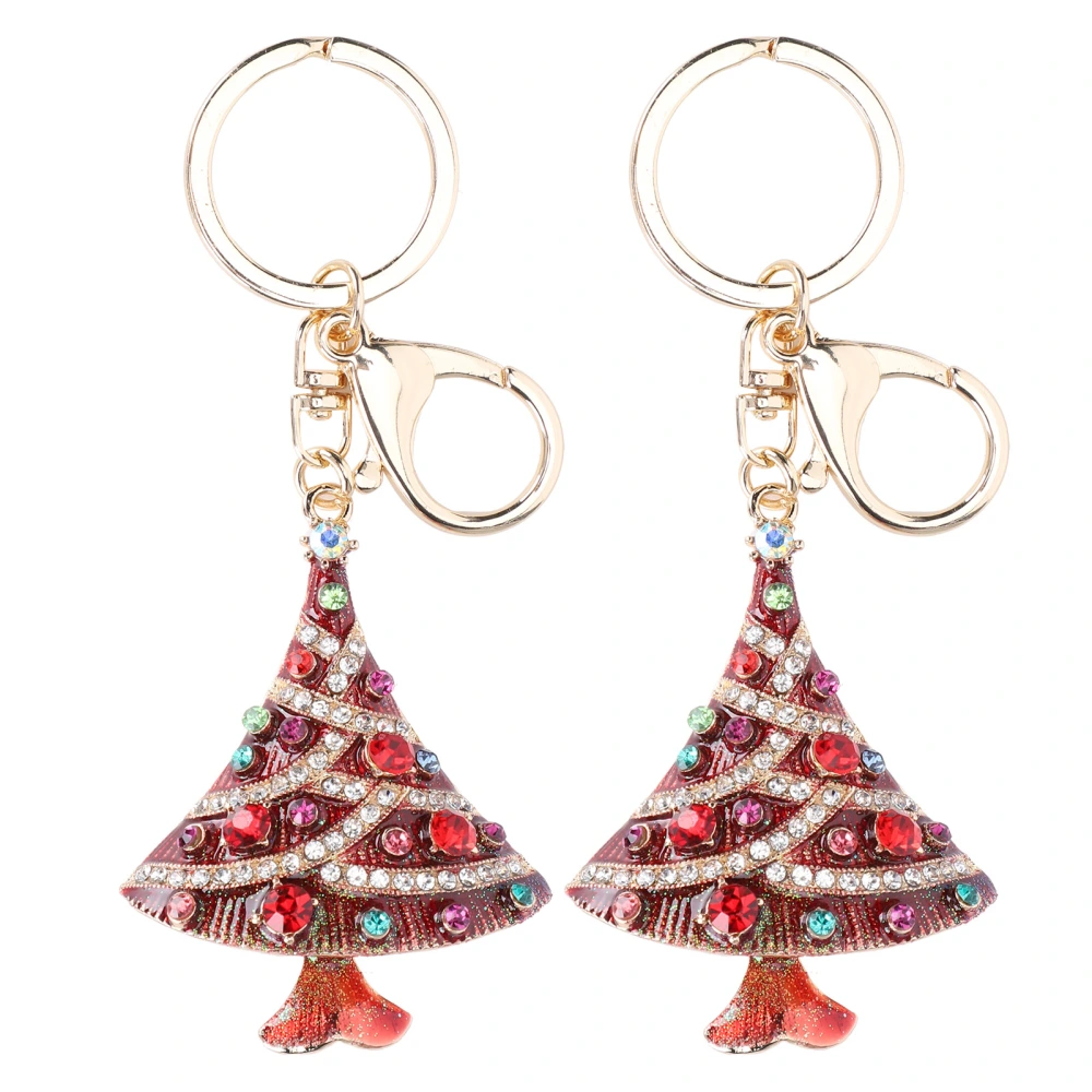 2Pcs Christmas Tree Keychain Portable Cute Fashionable Pendant Ornaments Holiday DecorationRed