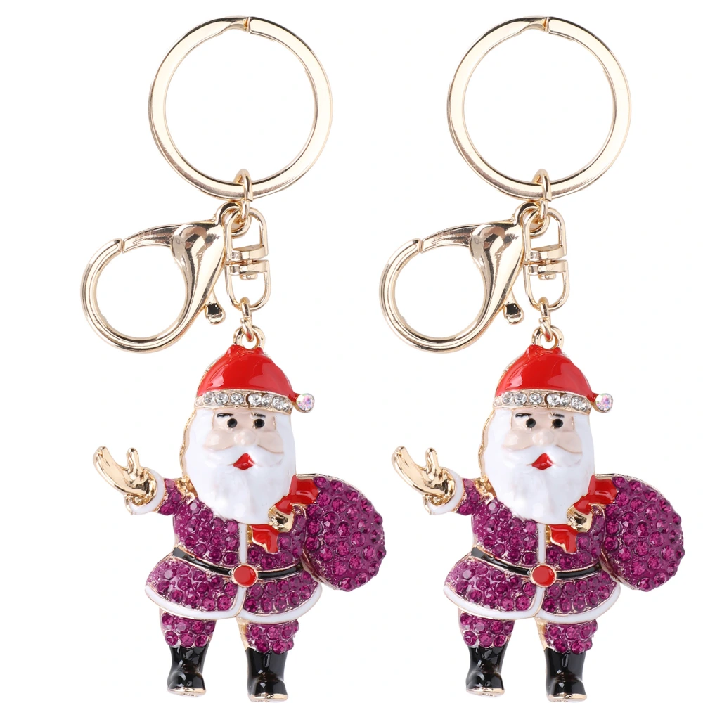 2Pcs Santa Keychain Pendant Christmas Car Cute Fashionable Hanging Cute Charm DecorationsRose Red